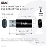 Club 3D USB-C 3.2 > USB-A 3.2 Gen 1, Adaptateur Noir