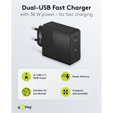 goobay 36W USB-C PD Dual chargeur Noir, 2x USB-C, Power Delivery