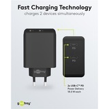 goobay Chargeur rapide USB-C double 36 watts, PD Noir, 2x USB-C, Power Delivery