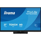 iiyama ProLite T2754MSC-B2AG 27" Moniteur tactile Noir (Mat), 1x HDMI, 1x VGA, 2x USB-A, 68,6 cm (27"), 1920 x 1080 pixels, Full HD, LED, 4 ms, Noir