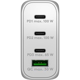 goobay 100W GaN USB-C PD Multiport Quick Charger Blanc, 3x USB-C, 1x USB-A