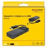 DeLOCK DisplayPort 1.4 > 3x HDMI MST, Répartiteurs, Switch Noir, 0,125 mètres