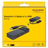 DeLOCK DisplayPort 1.4 > 3x HDMI MST, Répartiteurs de DisplayPort Noir, 0,125 mètres