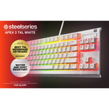 SteelSeries Apex 3 TKL RGB clavier gaming Blanc, Layout US (QWERTY), SteelSeries Whisper-Quiet, 80 % (TKL)