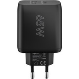 goobay 65W GaN USB-C PD Dual Fast Charger Noir, 1x USB-C, 1x USB-A