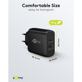 goobay 65W GaN USB-C PD Dual Fast Charger Noir, 1x USB-C, 1x USB-A