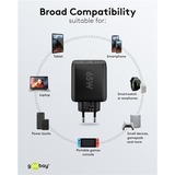 goobay 65W GaN USB-C PD Dual Fast Charger Noir, 1x USB-C, 1x USB-A
