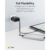 goobay 65W GaN USB-C PD Dual Fast Charger Noir, 1x USB-C, 1x USB-A