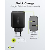 goobay 65W GaN USB-C PD Dual Fast Charger, Chargeur Noir