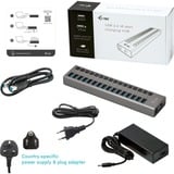 i-tec Hub de recharge USB 3.0 16 ports + adaptateur secteur, Hub USB Noir, Intérieure, Secteur, Gris