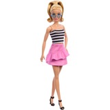 Mattel Barbie Fashionistas #213 - Poupée blonde avec haut rayé, jupe rose et lunettes de soleil 