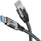 goobay Adaptateur réseau USB-A 3.2 Gen1 vers RJ-45, Carte réseau Noir/Argent, 5 mètres