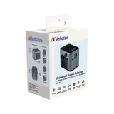 Verbatim Adaptateur universel de voyage UTA-03, Prise de voyage Noir/Argent, 2x USB-A, 3x USB-C