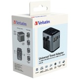 Verbatim Adaptateur universel de voyage UTA-03, Prise de voyage Noir/Argent, 2x USB-A, 3x USB-C