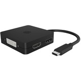ICY BOX IB-DK1104-C, USB-C male > VGA + DVI + HDMI + DisplayPort (female), Adaptateur Noir, 0,15 mètres