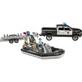 bruder Camion de police RAM 2500 avec bateau + remorque et 2 personnages, Modèle réduit de voiture Noir/Blanc, 02507