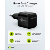 goobay Chargeur rapide USB-C PD GaN Nano (65 W) Noir, 1x USB-C, Power Delivery 3.0