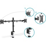 Digitus Support double écran universel avec fixation par serrage, Support de moniteur Noir, Pince, 8 kg, 38,1 cm (15"), 81,3 cm (32"), 100 x 100 mm, Noir