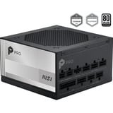 MSI PRO A850PL PCIE5 alimentation modulaire 850 watt Noir, 1x 12VHPWR, 3x PCIe, 1x 12VHPWR, 3x PCIe