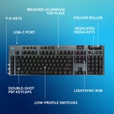 Logitech G915 X LIGHTSPEED Low-Profile Wireless Gaming Keyboard Noir, Layout US-International (QWERTY), GL Tactile, 100%, Double-Shot PBT, RGB, LIGHTSPEED sans fil / Bluetooth / USB-C