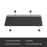 Logitech MK470 Combiné clavier-souris sans fil mince , set de bureau Noir, Mécanique des ciseaux, 1000 dpi