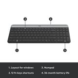 Logitech MK470 Slim, set de bureau Noir, Layout US (QWERTY), Mécanique des ciseaux, 1000 dpi