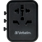 Verbatim Adaptateur universel de voyage UTA-02, Prise de voyage Noir, 1x USB-A, 1x USB-C