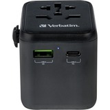 Verbatim Adaptateur universel de voyage UTA-02, Prise de voyage Noir, 1x USB-A, 1x USB-C