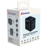 Verbatim Adaptateur universel de voyage UTA-02, Prise de voyage Noir, 1x USB-A, 1x USB-C