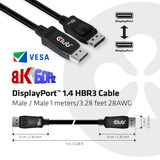 Club 3D DisplayPort 1.4 - DisplayPort 1.4 mâle-mâle, Câble Noir, 1 mètre
