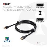 Club 3D DisplayPort 2.1 DP54 VESA Certified Cable 8K120Hz, Câble Noir, 3 mètres