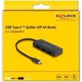 DeLOCK Splitter USB-C > 3x DisplayPort MST, Répartiteurs de DisplayPort Noir, 0,15 mètre