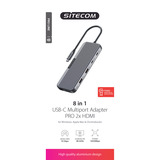 Sitecom Adaptateur multiport USB-C Power Delivery 8 en 1 Pro 2x HDMI, Station d'accueil Noir