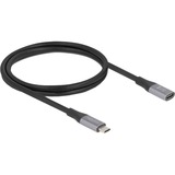 DeLOCK USB-C (mâle) > USB-C (femelle), Câble d'extension Noir/Argent, 1 mètre