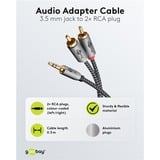 goobay Plus Câble adaptateur audio jack 3,5 mm > 2x Cinch stéréo Noir/Argent, 5 mètres