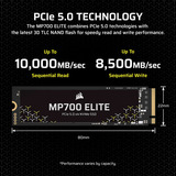 Corsair MP700 ELITE 2 To SSD Noir, PCIe Gen5 x4 NVMe 2.0, M.2 2280, 3D TLC NAND