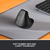 Logitech Lift souris ergonomique vertical - Gaucher Graphite/Noir, 4000 dpi, Bluetooth