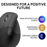 Logitech Lift souris ergonomique vertical - Gaucher Graphite/Noir, 4000 dpi, Bluetooth