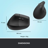 Logitech Lift souris ergonomique vertical - Gaucher Graphite/Noir, 4000 dpi, Bluetooth
