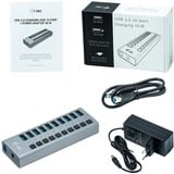 i-tec Hub de recharge USB 3.0 10 ports + adaptateur secteur, Hub USB Noir, Intérieure, Secteur, 1 m, Gris