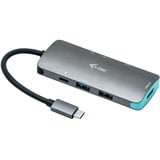 i-tec Station d'accueil USB-C métallique Nano Gris, Avec fil, USB 3.2 Gen 1 (3.1 Gen 1) Type-C, 100 W, Argent, Turquoise, MicroSD (TransFlash), SD, 3840 x 2160 pixels