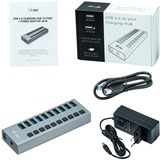 i-tec USB 3.0 Charging HUB 10 port + Power Adapter 48 W, Hub USB Noir, Intérieure, Secteur, Gris