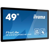iiyama Prolite TF4939UHSC-B1AG, Affichage public Noir, 124,5 cm (49"), 3840 x 2160 pixels, 4K Ultra HD, LED, 8 ms, Noir