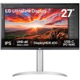 LG UltraFine 27UP850K-W 27" 4K Ultra HD Moniteur Argent/noir, 1x DisplayPort, 2x HDMI, 2x USB-A, 1x Thunderbolt