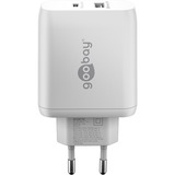 goobay 65W GaN USB-C PD Dual Fast Charger Blanc, 1x USB-C, 1x USB-A