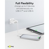 goobay 65W GaN USB-C PD Dual Fast Charger Blanc, 1x USB-C, 1x USB-A