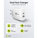 goobay 65W GaN USB-C PD Dual Fast Charger, Chargeur Blanc