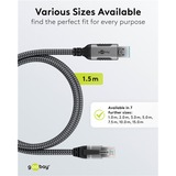 goobay USB-A 3.0 > RJ-45, Câble Noir/Argent, 1.5 mètre