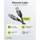 goobay USB-A 3.0 > RJ-45, Carte réseau Noir/Argent, 1.5 mètre