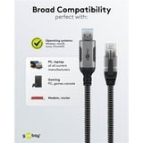 goobay USB-A 3.0 > RJ-45, Carte réseau Noir/Argent, 1.5 mètre